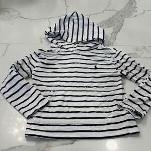 Polo Ralph Lauren Kids Hoodie Top Size 4/4T‎ White Navy Striped Long Sleeve